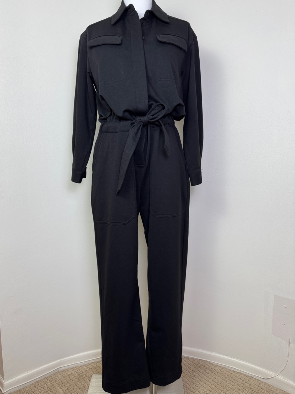 E3 by Etcetera Black Belted Cargo Utility Jumpsuit Long Sleeve Cotton Blend 4